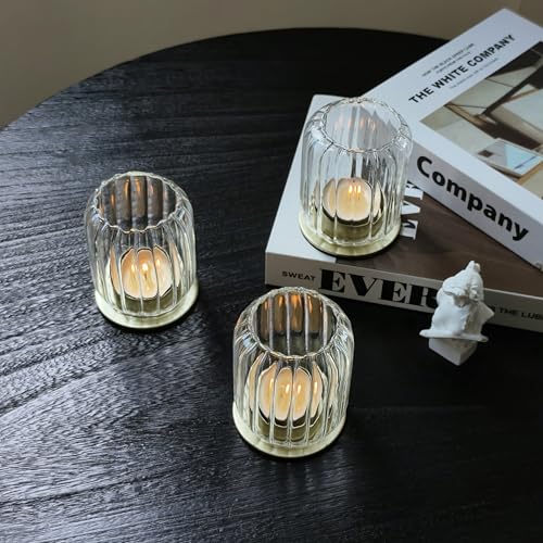 Vixdonos Glass Hurricane Tealight Candle Holder with Metal Candle Stand,Set of 3 Modern Windproof Votive Candle Holders for Wedding Party Table Centerpiece Outdoor,Clear - color: Clear
