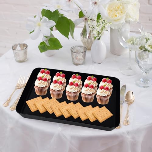 greenandlife 4 pcs 16" x 11" Large Serving Trays for Party Supplies, Plastic Platters for Serving Food, Unbreakable Reusable Trays for Snack, Fruit, Cookies, Desserts in Kitchen, BPA Free, Black - color: Black