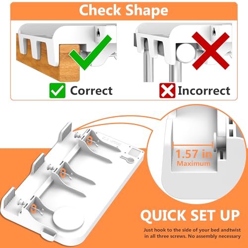 Hiree Bedside Shelf for Dorm Bunk Bed with USB Charging Port and 2 AC Outlets, Bedside Caddy, Bunk Bed Extender, Attachable Bedside Table, College Dorm Essential Clip On Bedside Tray, Plus Size, White - color: White
