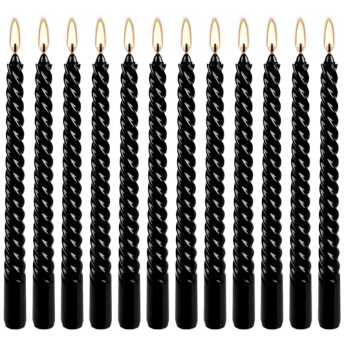 12-Pack 10' Tall Black Spiral Taper Candle Set - Dripless, Smokeless for Halloween&Christmas, Unscented Candlesticks, Dripelss Tapered Candles for Table Rituals,Memorial Prayer Wiccan Rituals. - color: 12Pack-Spiral Black-10inch