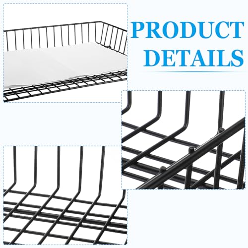 Hicarer 4 Pcs Metal Paper Tray 11 x 17 Inch Iron Wire Grid Desk File Document Letter Tray 11 x 17 Paper Desk Organizer Wide Entry Basket for Office Home (Black)