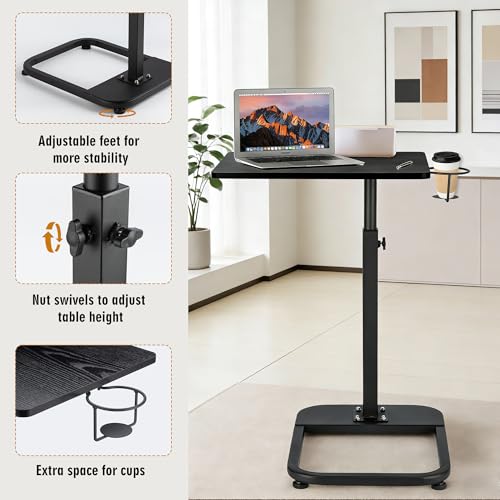 facka Multi-Functional C-Shaped End Table for Couch & Bed, Adjustable Height TV Tray, Stable Laptop Desk, Space-Saving Snack Side Table with Rounded Metal Corners - color: Black