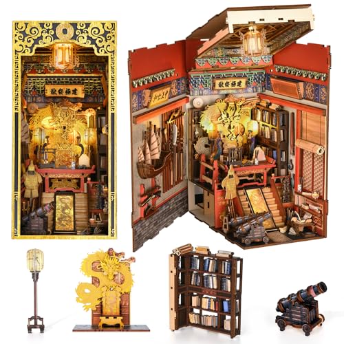 CCCDF Book Nook Kit, 3D Wooden Puzzle for Teens and Adults, DIY Miniature Dollhouse Booknook Kit Bookend Bookshelf Insert Decor with LED Light (The Emperor’s Study) - style: The Emperor’s Study