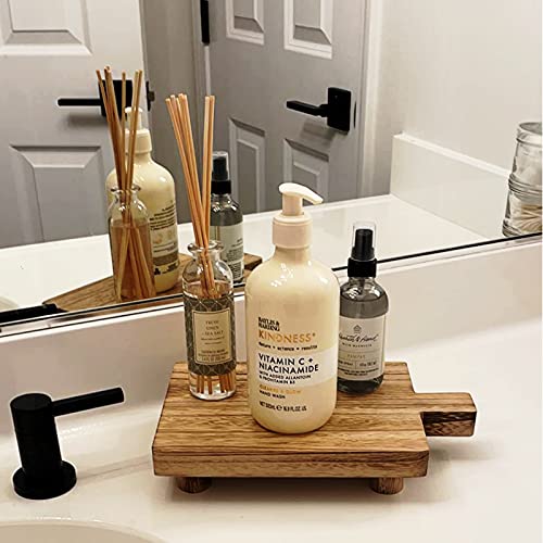 Handmade Wooden Tray,Practical Bathroom and Kitchen Decoration for Soap,Bath Bottles,Candles,Toilet Paper,Plant Holder(10.8 x 6.9 Inch)(Wood Color) - color: Wood, size: 10.8" x 6.9" x 2"