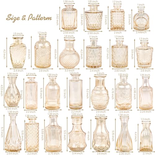 TBWIND Glass Bud Vase Set of 24, Small Amber Flower Vases for Centerpieces in Bulk, Mini Vintage Vase for Wedding Decor, and Home Table Décor - color: 24pcs-amber
