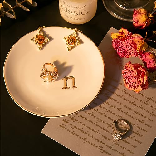 Ceramic Ring Holder for Jewelry, Jewelry Tray, Ring Dish, Aesthetic Room Decor, Engagement Gifts Bride Gifts Wedding Gifts for Women, White, 4.75"(N) - color: N