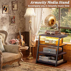 Armocity 4-Tier AV Media Stand with Power Strips, Stereo Stand with LED Lights, Rack Audio Tower with Adjustable Shelves, Small Entertainment Center, 30'', Black Ebony - color: Black Ebony, size: 30" (H)