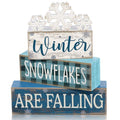 Yuntau 6 Pcs Winter Snowflakes Table Decorations Christmas Snowflake Centerpieces for Tables Winter Tiered Tray Decor Rustic Wood Snow Sign Farmhouse for Wonderland Party Kitchen Shelf Home - style: Snowfake