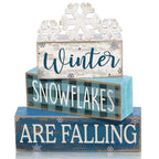 Yuntau 6 Pcs Winter Snowflakes Table Decorations Christmas Snowflake Centerpieces for Tables Winter Tiered Tray Decor Rustic Wood Snow Sign Farmhouse for Wonderland Party Kitchen Shelf Home - style: Snowfake