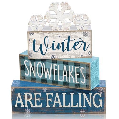 Yuntau 6 Pcs Winter Snowflakes Table Decorations Christmas Snowflake Centerpieces for Tables Winter Tiered Tray Decor Rustic Wood Snow Sign Farmhouse for Wonderland Party Kitchen Shelf Home - style: Snowfake