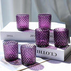 Woho 24pcs Purple Votive Candle Holders, Glass Tea Lights Candle Holder for Wedding Table Centerpiece, Studded Diamond Tealight Candle Holder for Tealight Candles/Votive Candles - color: Deep Purple