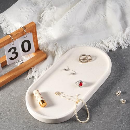 Koville Creamy White Marble Tray for Bathroom, 12"x6" Natural Luxury Marble Vanity Tray for Home Decor Countertop, Stone Oval Trays for Perfume & Jewelry Organizer, Stone Storage Trays - color: Creamy White, size: 12" x 6" x 0.7"
