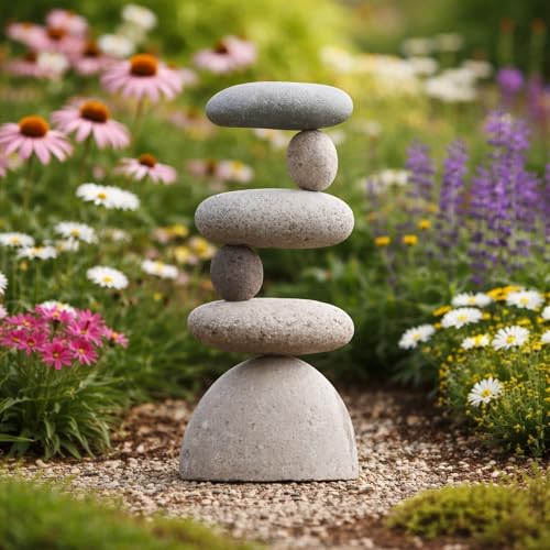 Small Side 2 Side Rock Cairn Sculpture, Garden Decor, Zen Garden, Balanced Pebbles, Stacked Stones, Home Accents, Outdoor, Indoor, Meditation