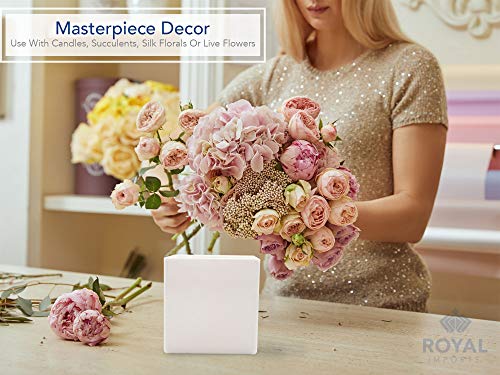 Royal Imports Flower Acrylic Vases Cubes - Decorative Centerpiece for Home or Wedding - Non Breakable Plastic, 5" - White - size: 5"x5"