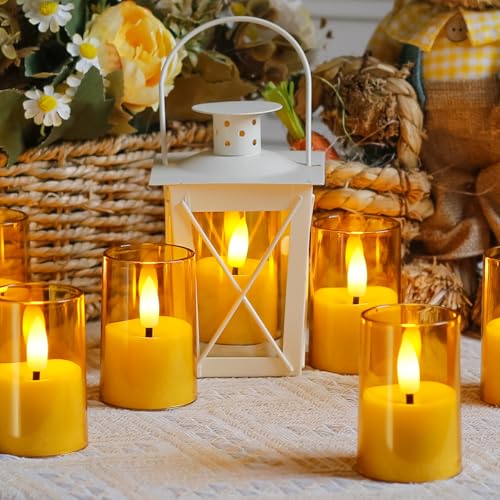 Flameless Small Tea Light LED Candles, Acrylic Battery Operated Votive 1.7" x2.5" with Remote Control and Timer, Tealight Amber Flickering Warm Light Pack of 8 Electric Long Lasting - color: Amber, size: 8 x 2.5"