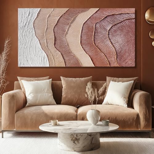 Hue7Art Modern Abstract Neutral Canvas Wall Art Beige Brown Textured Minimalist Painting Contemporary Artwork for Living Room Bedroom Office Wall Decor 24x48 Inch - color: White and Reddish Brown, size: 48"L x 24"W