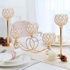 Gold 5 Arm Metal Crystal Tea Light Candle Holder, Elegant Wedding Table Centerpiece, Christmas Wishing Bowl Candle Holder - color: Gold, size: Set of 3
