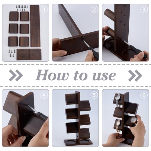 PH PandaHall Wooden Watch Holder Stand Watches Display Tower Watch Display Racks Multiple Watches Organizer Tabletop Jewelry Holder for Father's Day Men Gifts