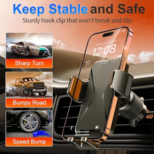 Qifutan Cell Phone Holder [Never Fall Upgrade Clip] Phone Holder Car Automobile Air Vent Hands Free for Car Fit Car Phone Holder Mount for All for iPhone Android Smartphone - style: Vent-A