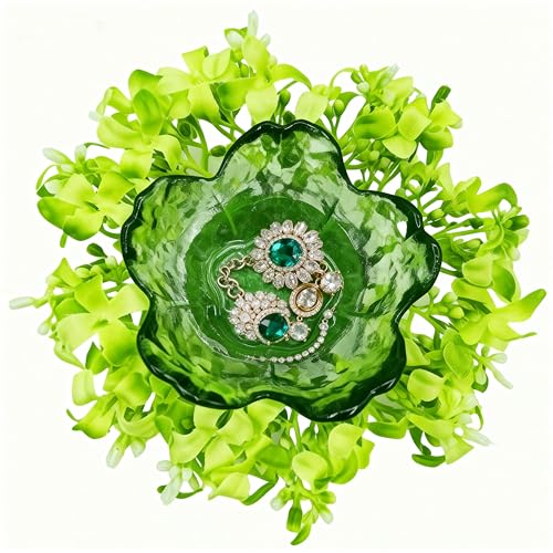 Mini Flower Ring Plate Jewelry Storage Tray Ring Holder for Dressing Table, Bedside Table, Room Bathroom Decoration, Cute Valentine's Day Christmas Birthday Gift for Women (green flower) - color: green Jewelry Tray and Flower Base