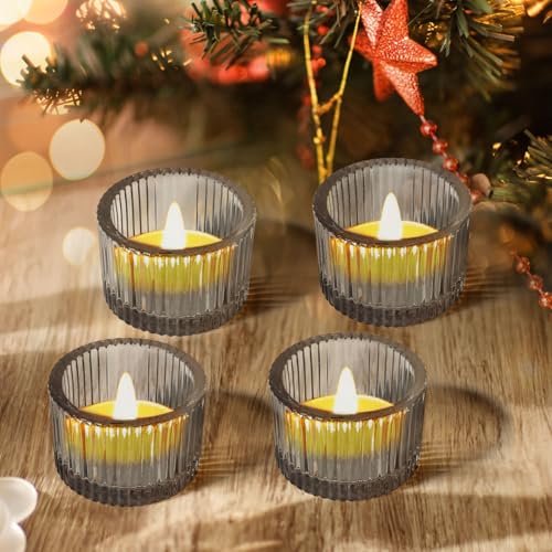 JOYIT Black Votive Candle Holders Bulk Set of 4, Tealight Candle Holder for Wedding Table Centerpiece, Glass Small Candle Holders for Birthday Party, Valentine's Day, Home Decor (2''X 1.4'') - color: Black