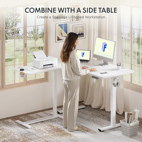 FLEXISPOT H7 Adjustable Overbed Bedside Table with Wheels Pneumatic Mobile Standing Laptop Desk Rolling Computer Cart Movable Overbed Table Hospital Home Use (31.5" W x 17.7" D, White Large) - color: White, size: Large