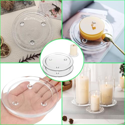 4 Packs Clear Glass Candle Plates Candle Tray Candle Holder,4inch Transparent Round Pillar Plates for Dining Table Wedding ，Small Round Candlestick for Pillar Candle - size: 4-in