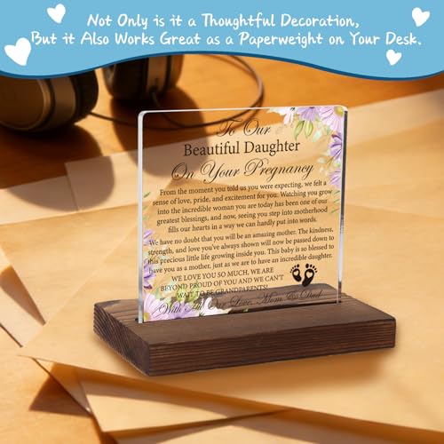 Pregnancy Celebration Acrylic Plaque Gift, Precious Gift for Expecting Daughter, Sentimental Parent-to-Daughter Keepsake with Wooden Stand, XXD194 - style: Beautiful Daughter