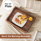 17 Inch Acacia Wood Ottoman Tray for Living Room, Wooden Serving Tray with Metal Handles, Large Serving Trays for Ottoman, Eating Food on Couch, Decorative Trays for Coffee Table, Bathroom, Home Decor