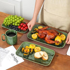 vicrays Ceramic Rectangle Serving Platters - 14" 12" 10" Porcelain Serving Trays Plates for Party BBQ Appetizers Sushi Dessert - Microwave Oven and Dishwasher Safe - Set of 3 Green - color: Green