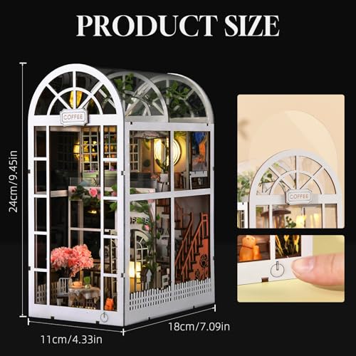 TOYQI Book Nook Kit, DIY Miniature Dollhouse Kit for Adults and Teens, Booknook Tiny House Kit Bookshelf Decoration 3D Wooden Puzzle Bookend - style: Coffee Garden