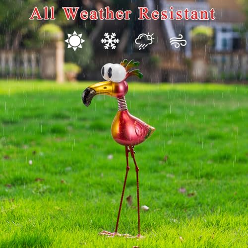 19’’ Pink Flamingo Garden Statue - Weather Resistant Metal Bird Yard Art, Outdoor Lawn Decor Ornament, Unique Gift for Gardening Enthusiasts - color: Red-flamingo