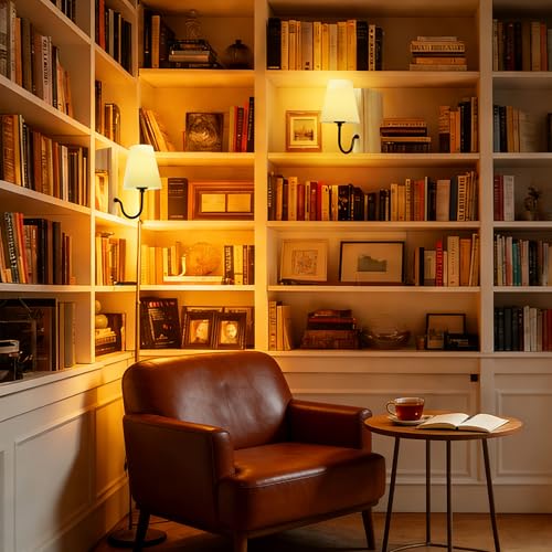 AELS Wooden Bookshelf Lamp with Bulb, Table Lamp with Linen Shade, 3-Color Dimmable Touch Control, Modern Decorative Bookend, Book Sconce for Office Home Bedroom Bookshelf, Natural - color: Natural, size: Plug-in Model
