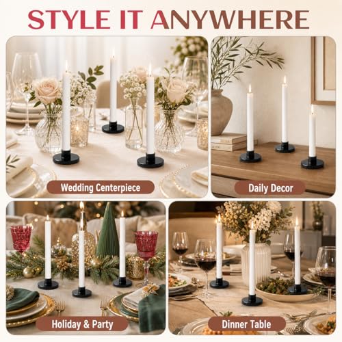 9PCS Mini Black Taper Candle Holders: CHONNFEASTT® 0.5" Iron Chime Candle Holders - Matte Black Skinny Candle Base for Spell, Advent, Birthday Candles - Small Rustic Farmhouse Table Decor