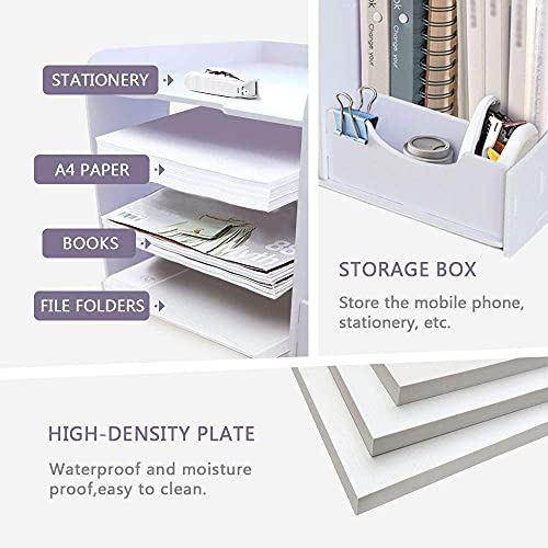 SONGWAY File Organizer for Desk - 4 Tier Vertical and Horizontal Document Holder, File Sorter, A4 Paper Storage Holder, Desktop Organizer for Home Office School Decoration, White - size: 4 Tier