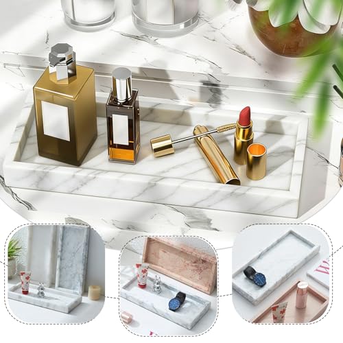 Natural Marble Tray, Stone Tray for Bedroom/Bathroom/Kitchen/Vanity Countertop, Jewelry Tray for Rings Earrings Necklace Bracelet Watch, Room Decor Aesthetic - color: Carrara White, size: 11.8" x 5.1" x 1.2"