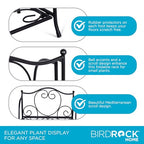 BIRDROCK HOME 2-Tier Metal Tiny Plant Stand Shelf - Decorative Mediterranean Scroll Design - Lightweight Folding - Black Metal Holder Rack - Indoor or Outdoor Use - Great for Small Spaces - Small