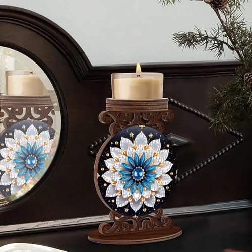 ARTopet DIY Diamond Art Painting Candlestick Holders Wooden Desk Candle Holder Ornament Double Sided Diamond Tabletop Ornaments for Home Decor-Mandala01 - color: Mandala01