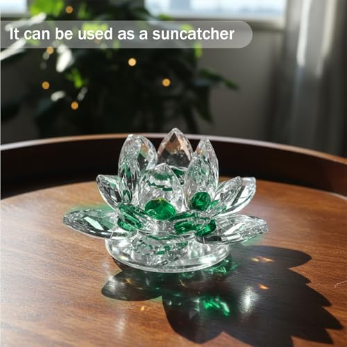 Lotus Flower Figurine,Crystal Lotus Decor Centerpiece,Feng Shui Home Decor for Office Desk Accent in 2.5 Inch - color: Green