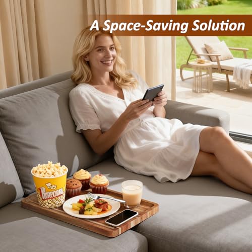 Acacia Wood Couch Tray, Folding sofa Table Insert for Middle Portable Couch Armrest Trays Perfect for Drinks, Snacks, Phone, Remote Control,14.96x10.23-inch (Rectangle) - color: Rectangle