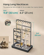 SONGMICS Jewelry Holder, Jewelry Organizer, Jewelry Display Stand with Metal Frame, Velvet Tray, Necklace Earring Bracelet Holder, for Studs, Rings, Gift Idea, Ink Black UJJS021B01
