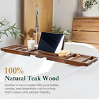 Teak Bathtub Tray, Bath Caddy with Wine Glass Holder, Phone Dock & Book Stand | Hands-Free Reading & Ultimate Spa Relaxation Experience-Brown - color: Classic Brown Teak