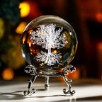 6cm Engraved Decor Sphere with Silver Metal Stand - Life Tree Tabletop Ornament