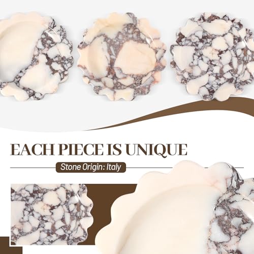 Koville 5.51" Scalloped Calacatta Viola Marble Tray, Round Stone Jewelry Trinket Dish for Ring, Natural Small Marble Tray for Bathroom Kitchen Dresser Countertop, Decorative Candle Tray - color: Calacatta Viola, size: D=5.51"