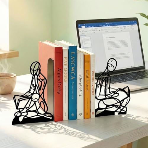 Sanwarm Metal Bookends Abstract Art Book Ends Decorative Bookend for Home Office Library Desk Book Shelves Decor, Gift for Reading Enthusiasts Non-Skid Book Stoppers Holder (Black 1 Pair) - color: Abstract Modern