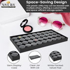 Novel Box Jewelry Display Tray Black Wood 8.25 x 14.75 x 1 Large Jewelry Tray with 36 Gem Jars Insert | Rectangular Display Trays for Collectibles | Rock Collection Tray | Gem Display Tray - color: 36-Gem Jars Black Foam Liner, size: Wood Tray: 8.25 x 14.