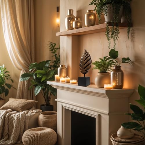 Decozen Solid Wood Leaf Sculpture, Gift for Mom, Home Decor, Living Room, Boho, Coffee Table, Centerpiece Table Decorations, Mantle, Bathroom Shelf, Farmhouse, Christmas Decorations - color: Leaf 2