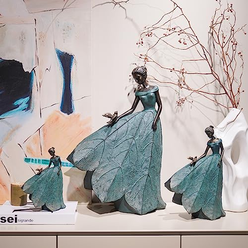 Guichifun Fairy Statue Collection Home Decoration - Leaf Angel Girls Resin Home Decor for Outside or Inside Rustic Garden Outdoor Yard Decorations Figurines Gift 14.25 x 9 x 20.25 Inch - color: Green-bird, size: X-Large