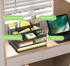 SUPEASY 3 Tier Desk Organizer, Mesh Letter Tray Paper Organizer with 5 Adjustable Storage Compartments & Pen Holder, Metal Desk Accessories for Home Office School, Black - size: 13.6" x 9.4" x 2.3"