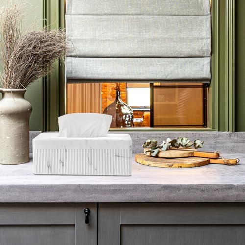 Marble Tissue Box Cover, Rectangular Napkin Facial Tissues Holder for Home Office, Hand Poured Marble Tissue Box Holder, 10 x 5.7 x 3.7 inches, White - color: B-white